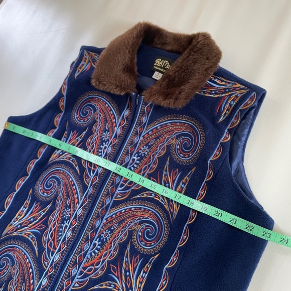 Bob Mackie Women Fleece Vest XL Faux Fur Collar Paisley Boho Western Embroidered - Picture 9 of 12